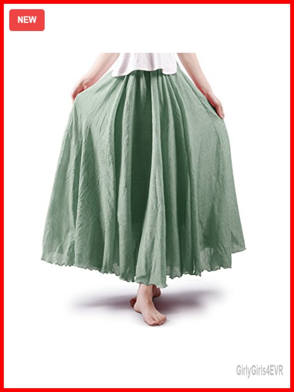 Cotton Long Flowy Maxi Skirt Elastic Waist A-Line Renaissance